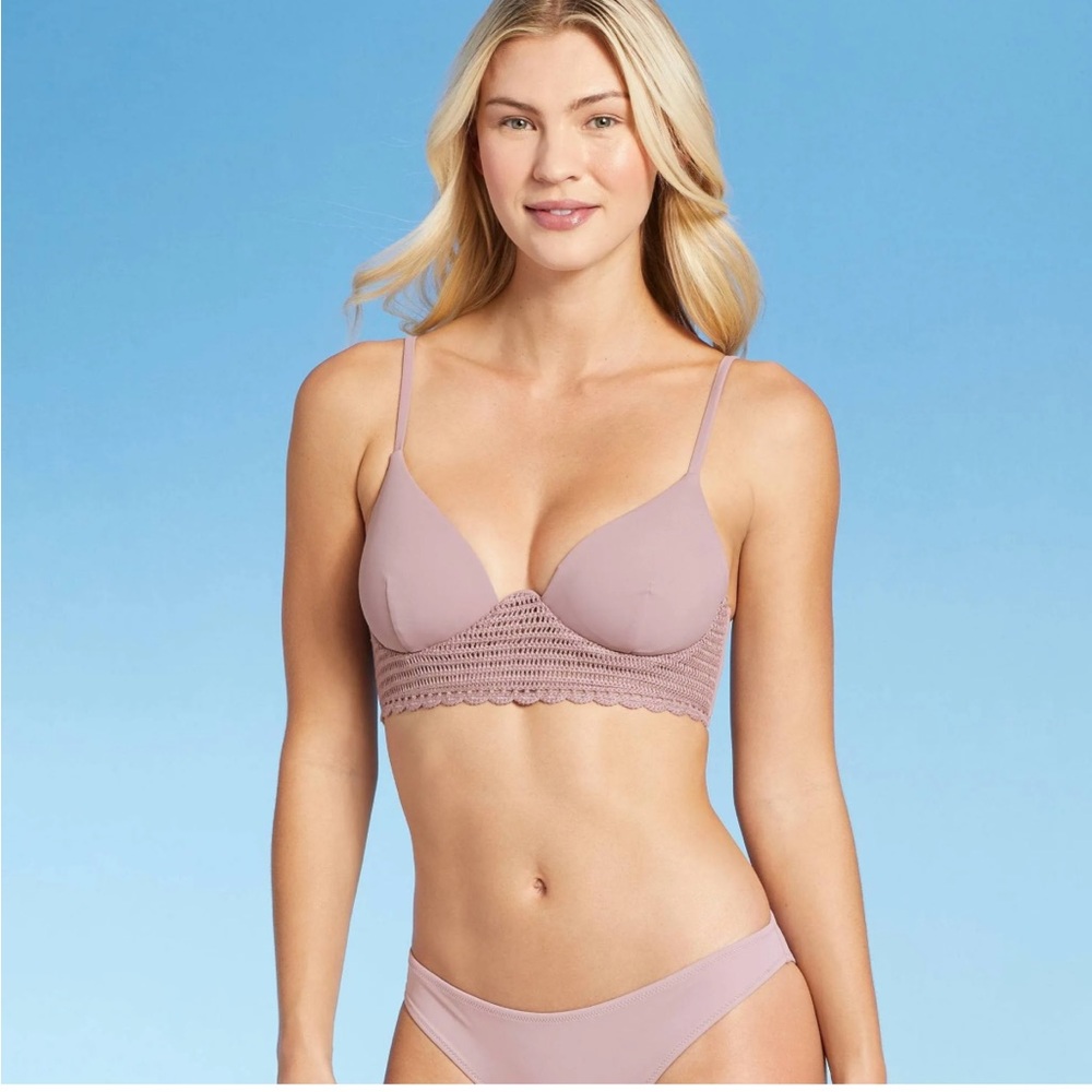 Shade & Shore crochet swim Lavender Bikini Top 34 B new